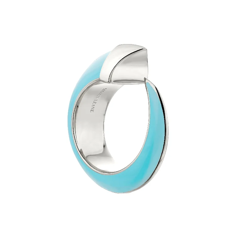 women's rings with smooth finish -Sabre Solis Ring - Silver & Lagoon Ceramic