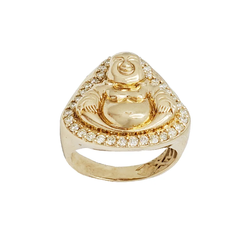 women's engagement rings with intricate details -Diamond Buddha Ring ( 14K )