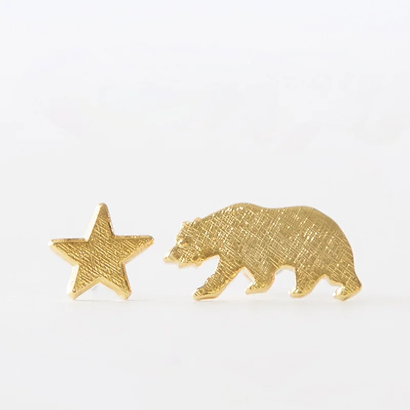 women's earrings gold -Bear and Star Earrings