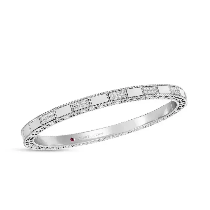 women's bracelets with sapphires -Diamond Mosaic Bangle Bracelet in 18K White Gold, 48x58mm