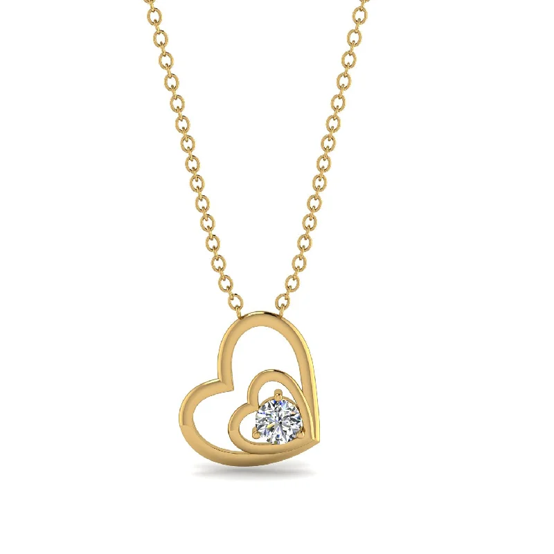 women's necklaces with double pendant -Two Hearts Diamond Necklace - Dana No. 1