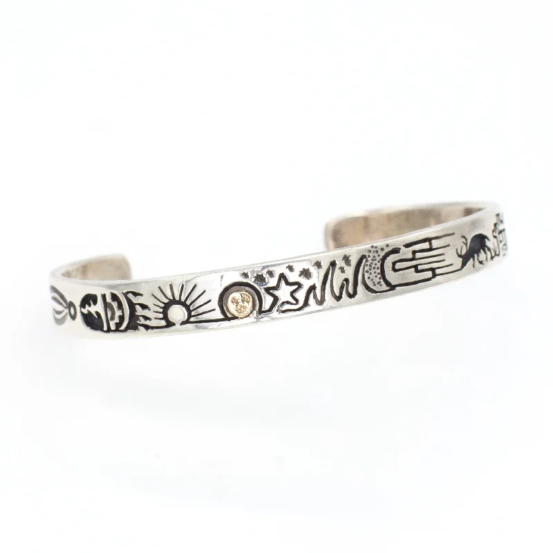 women's bracelets with oval design -Vidal Aragon Santa Domingo/Kewa Handmade Sterling Silver 14KT Cuff Bracelet