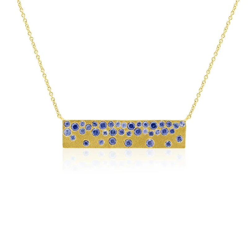 women's necklaces with round pendant -14k Yellow Gold Sapphire Bar Necklace