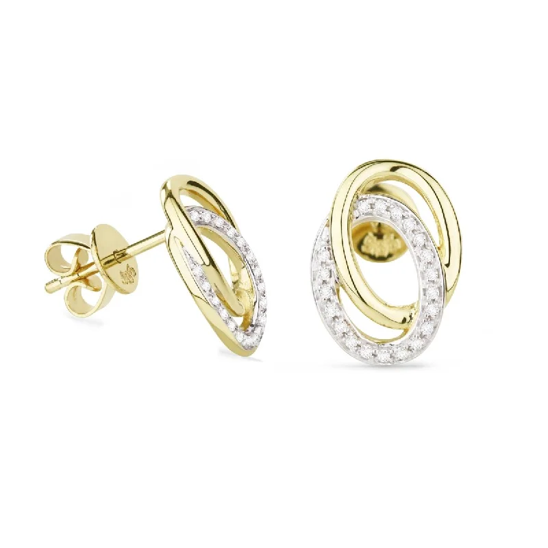 women's earrings with hoop design -YELLOW GOLD AND DIAMOND INTERLOCKED CIRCLE STUD EARRINGS, .11 CT TW