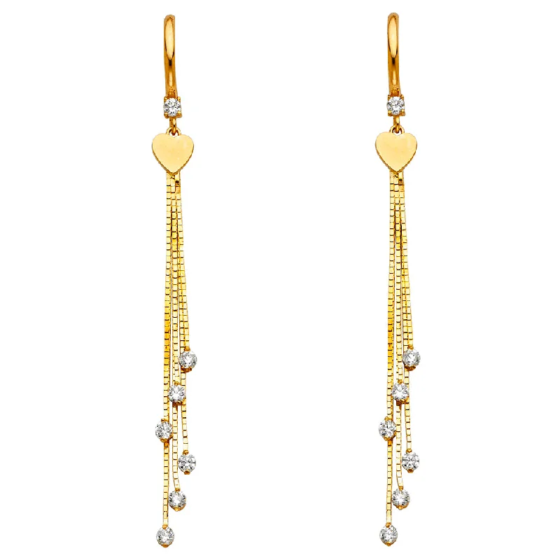 women's earrings with classic pearl studs -14K Gold CZ Heart Hanging Earrings