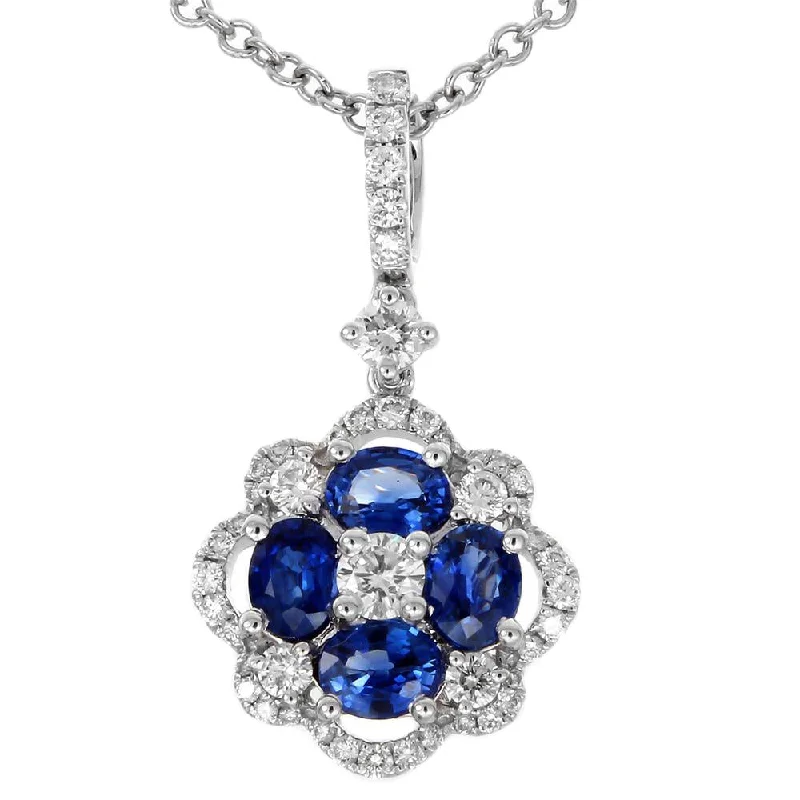 women's necklaces with long chain -Sapphire & Diamond Flower Pendant Necklace 18K White Gold