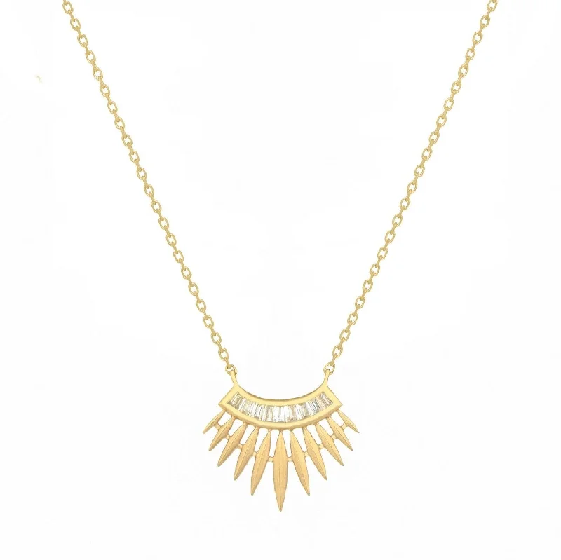 women's necklaces with sparkling zirconia -Baguette Diamonds Rising Sun Necklace