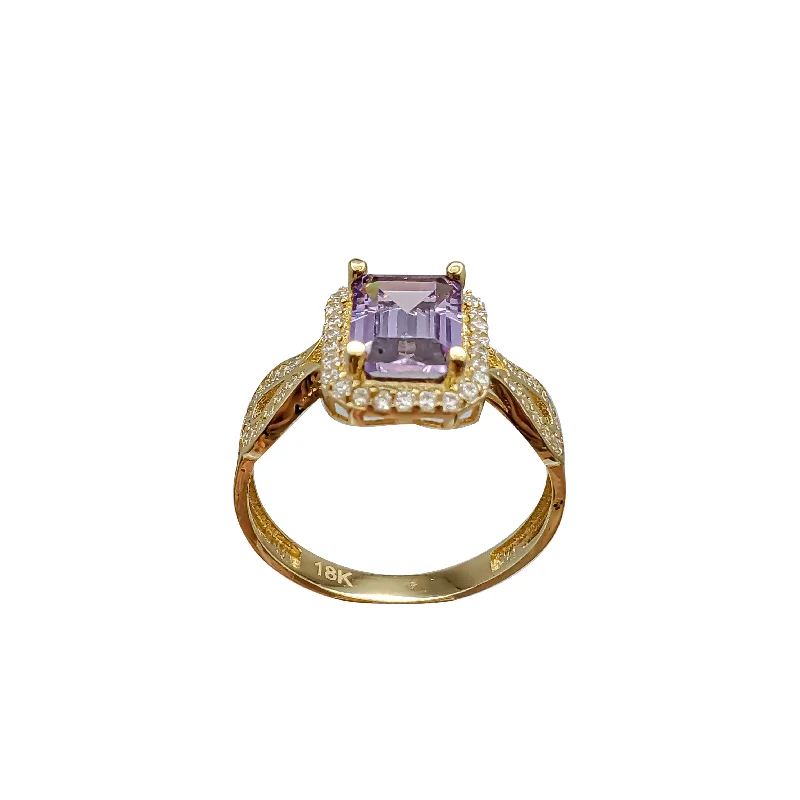 women's engagement rings with pear-shaped diamonds -Purple Emerald Diamond Lady Ring 18K