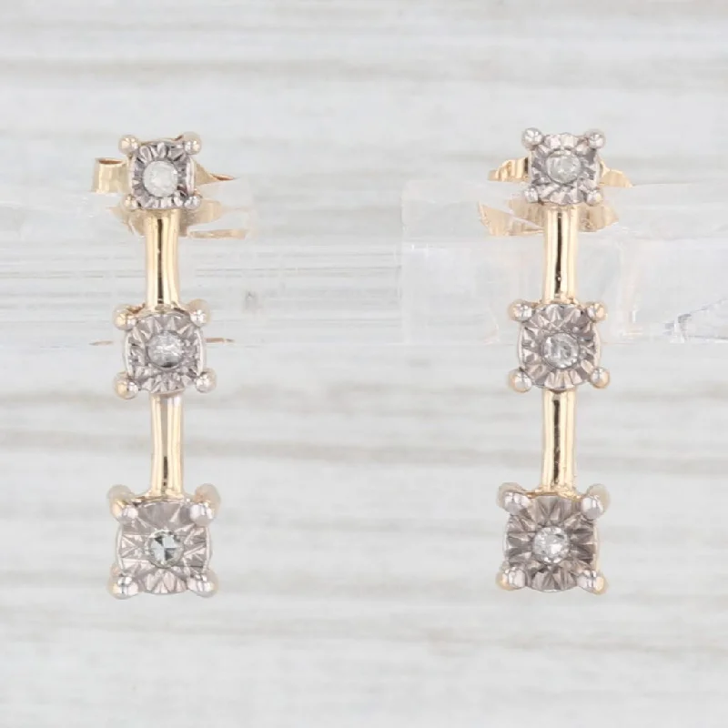 women's earrings with heart-shaped gemstone -3-Stone Diamond Journey Earrings 10k Yellow Gold Drops