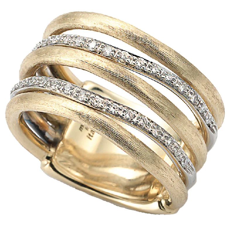 women's engagement rings with emerald-cut stone -Marco Bicego Jaipur Link Yellow & White Gold Diamond 5 Row Ring AB479 B YW