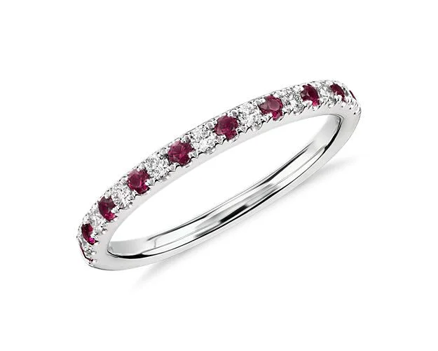 women's engagement rings with cathedral setting -Ruby & Diamond Half Eternity  Ring （14k）