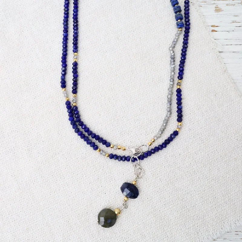 women's necklaces with dainty design -Lapis and Labradorite Wrap Around Necklace