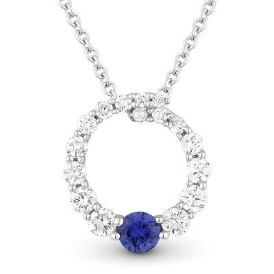 women's necklaces with trendy pendant -14K White Gold Round Circle of Life Diamond & Sapphire Pendant Necklace