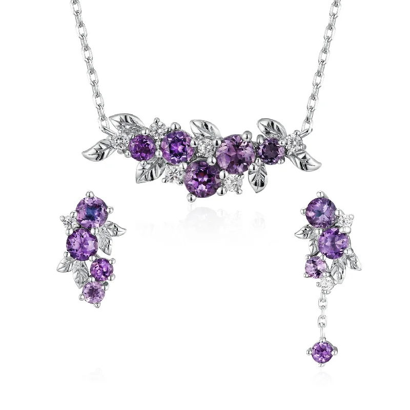 women's necklaces with engraved pendant -Violet Grapevine Amethyst Necklace and Earrings Set