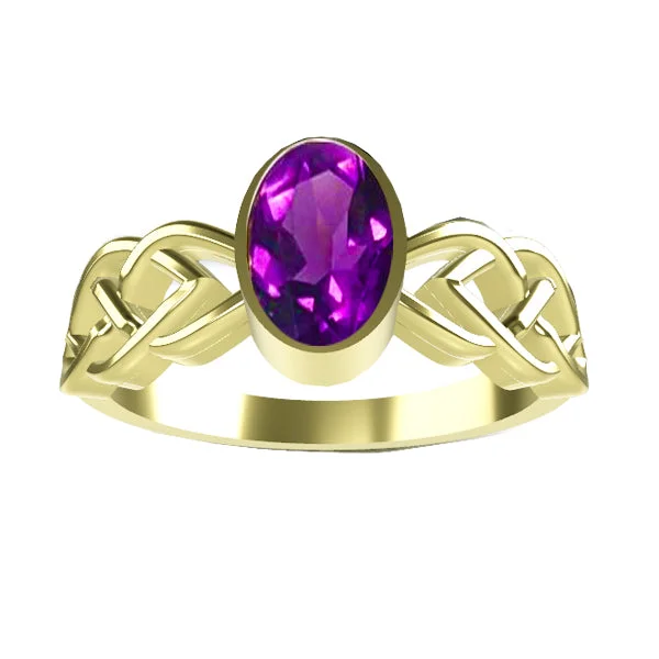 women's rings with vintage design -CELTIC KNOTWORK AMETHYST RING IN 9ct YELLOW GOLD