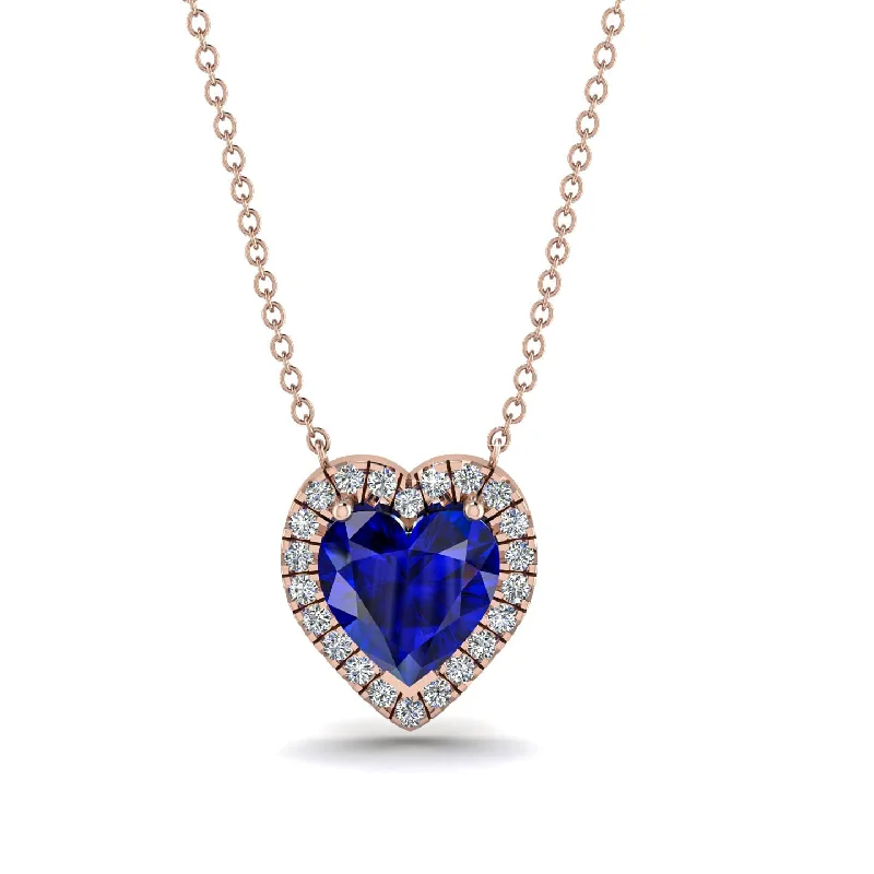 women's necklaces with custom design -4.7Ct Sapphire Halo Heart Necklace - Jaylene No. 14