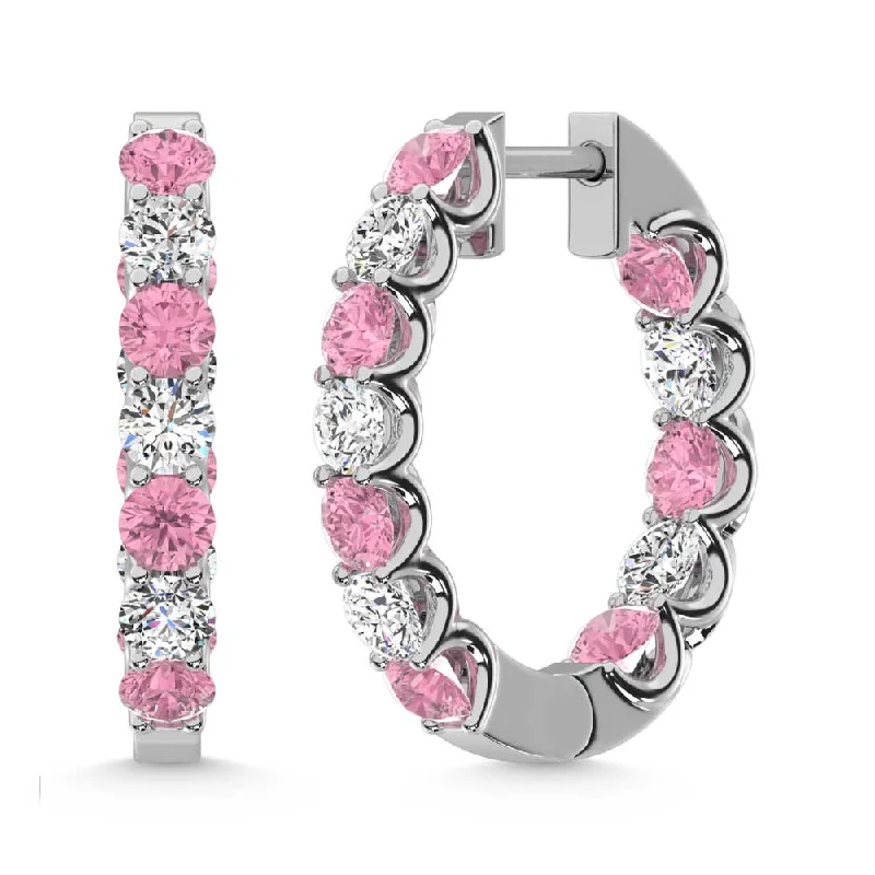 women's earrings with stud design -14K White Gold  4 Ct.Tw. Alternate White and Pink Lab Grown Diamond Hoop Earrings