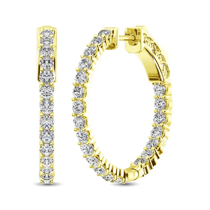 women's earrings with ruby -10K Yellow Gold Diamond 1 1/2 Ct.Tw. In and Out Hoop Earrings