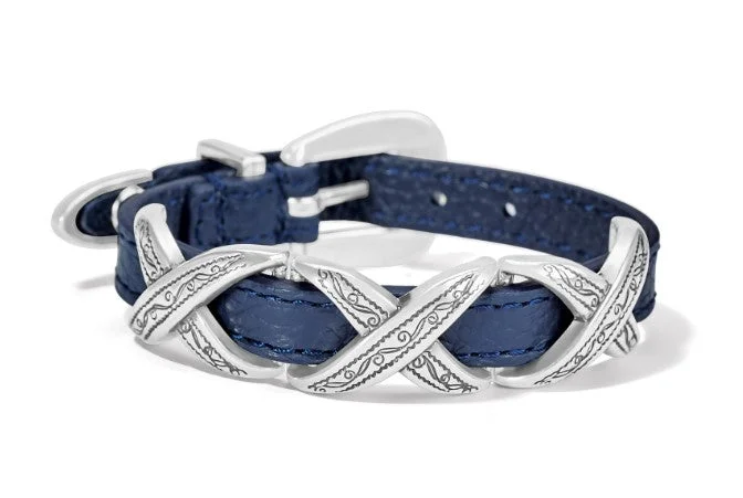 women's bracelets with modern look -Kriss Kross Etched Bandit Bracelet- FRENCH BLUE