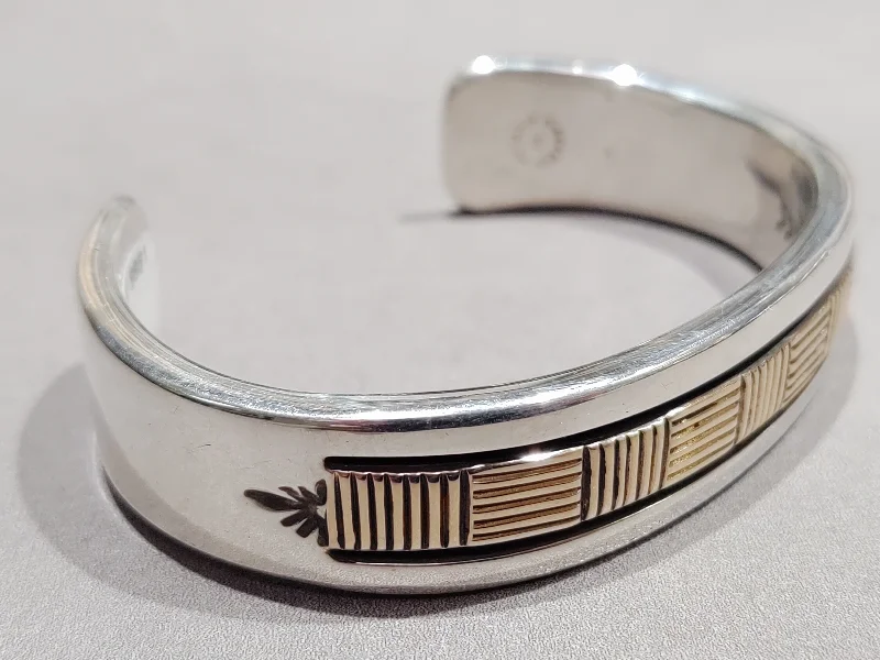 women's bracelets with charm bracelet -Bruce Morgan Navajo 14kt Gold & Sterling Silver Bracelet 119 Grams - Handmade Native American