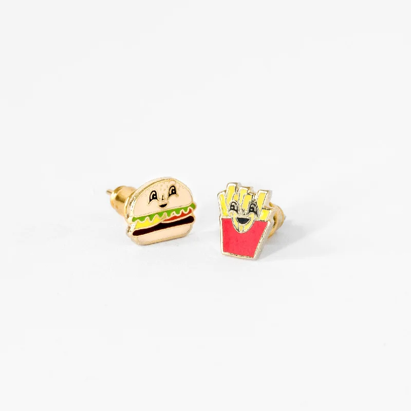 women's earrings with precious stones -Burger & Fries Earrings