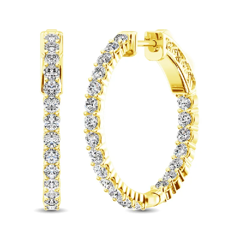 women's earrings with ear cuffs -14K Yellow Gold Diamond 2 Ct.Tw. In and Out Hoop Earrings