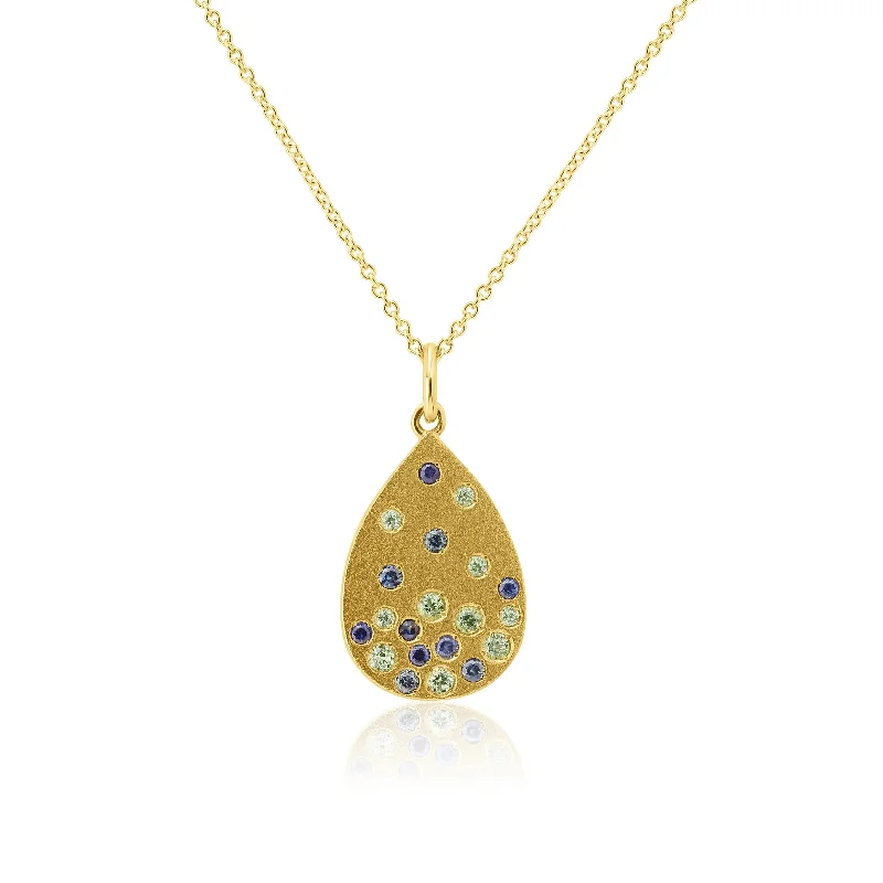 women's necklaces with gemstone accents -14k Yellow Gold Sapphire and Tsavorite Necklace