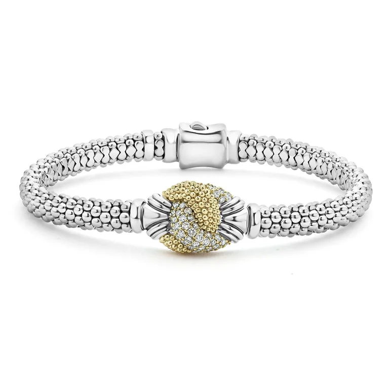 women's bracelets with bangle style -Caviar Diamond Knot Bracelet | 6mm