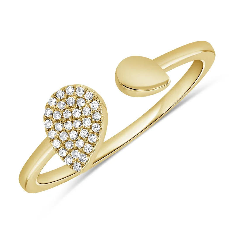 women's engagement rings with square setting -14K Gold Pear Ring with Diamonds