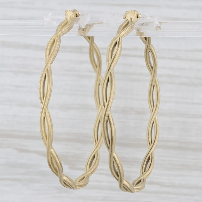 women's earrings with twisted hoop design -Slane Woven Round Hoop Earrings 18k Yellow Gold Snap Top Large Hoops