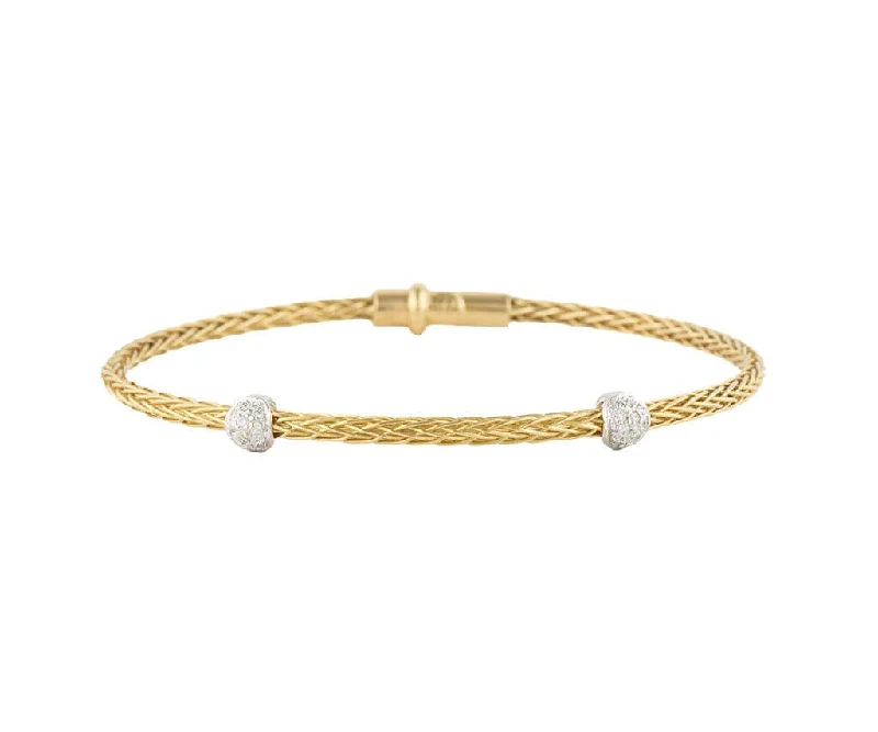 women's bracelets with clasp closure -Roberto Coin 0.15ctw Diamond Spiga Woven Station Bracelet in 18K