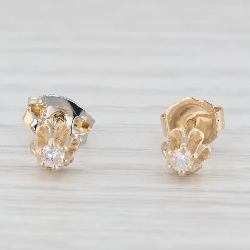 women's earrings with modern hoop design -Small Diamond Buttercup Stud Earrings 14k Yellow Gold Round Solitaires