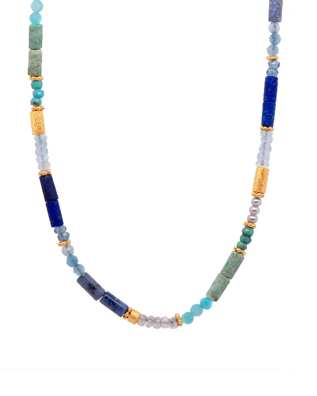 women's bracelets silver -Turquoise, Pearls, Lapis, Zircon, Chrysocolla, Dumortierite, Labradorite, and Sky Blue Topaz Necklace and Bracelet 24K Fair Trade Gold Vermeil