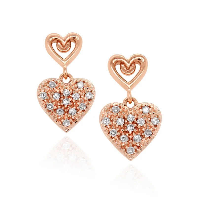 women's earrings with butterfly design -ROSE GOLD HEART SHAPED DANGLE EARRINGS WITH DIAMONDS, .10 CT TW