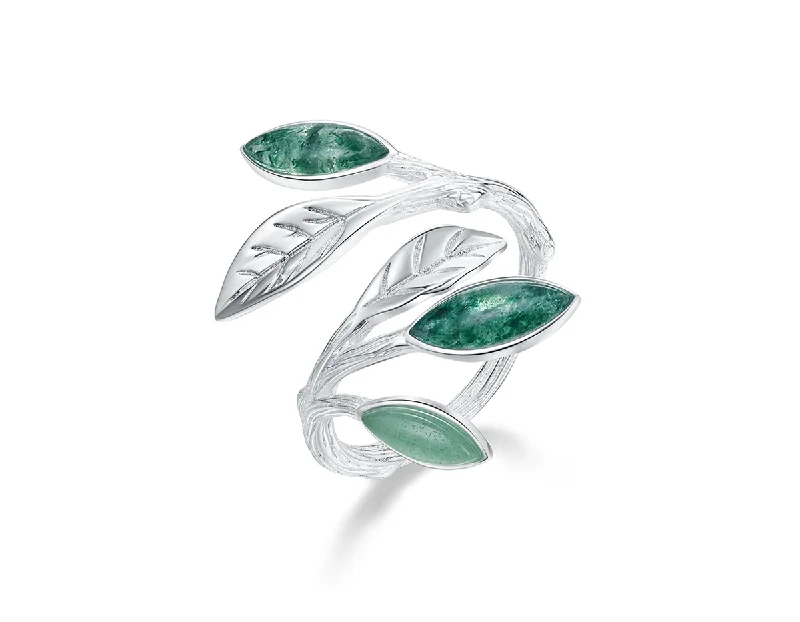 women's rings with gemstone center -Spring in the Air Leaves Ring