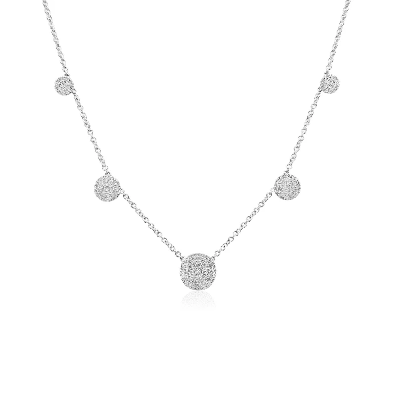 women's necklaces with engraved pendant -White Gold Diamond Hanging Disc Necklace