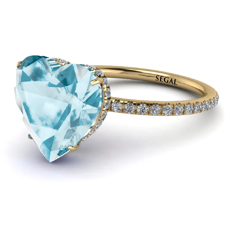 women's engagement rings with band engraving -Heart Shape Aquamarine Ring - Noelle No. 401