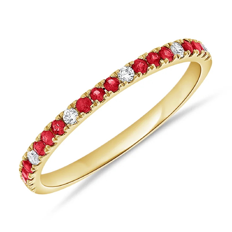 women's engagement rings with diamond pave -Ruby & Diamonds Halfway Ring made in 14K Gold