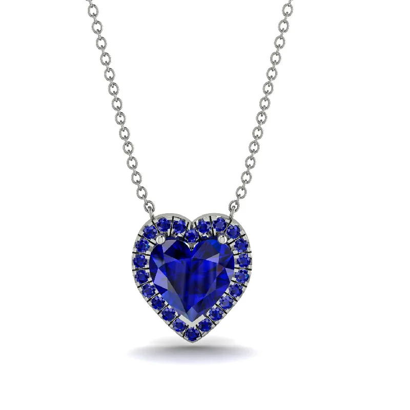 women's necklaces with turquoise -4.7Ct Sapphire Halo Heart Necklace - Jaylene No. 75