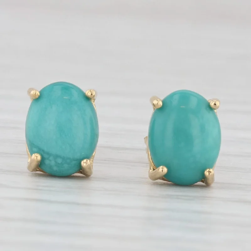 women's earrings with multi-stone design -Oval Cabochon Turquoise Solitaire Stud Earrings 14k Yellow Gold