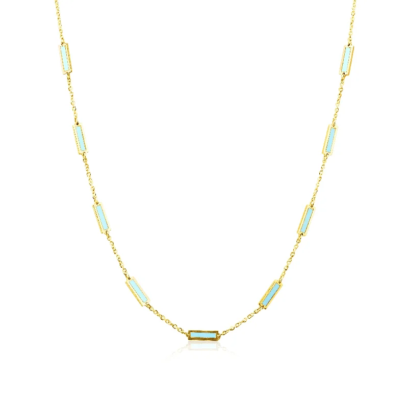 women's necklaces with polished finish -14k Yellow Gold Turquoise Enamel Necklace