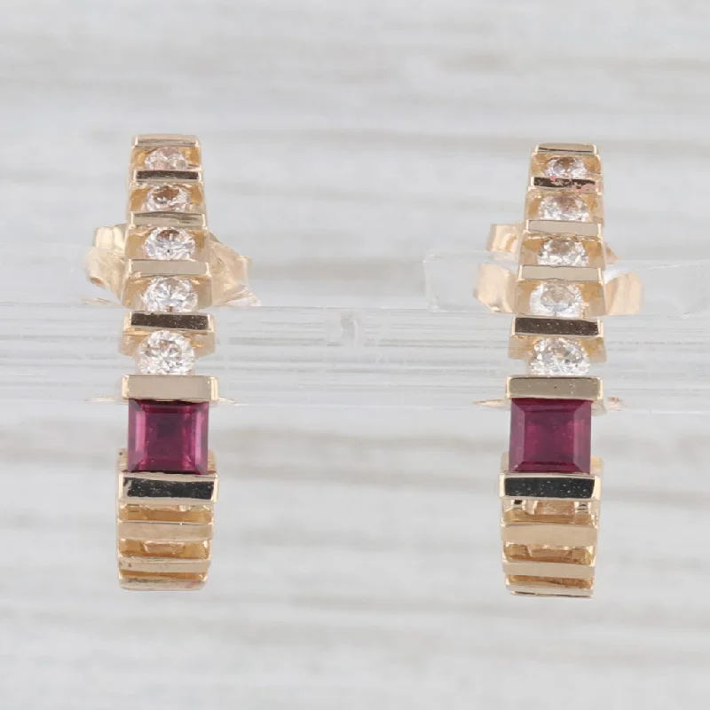 women's earrings with multi-stone design -0.64ctw Ruby Diamond J-Hook Drop Earrings 14k Yellow Gold