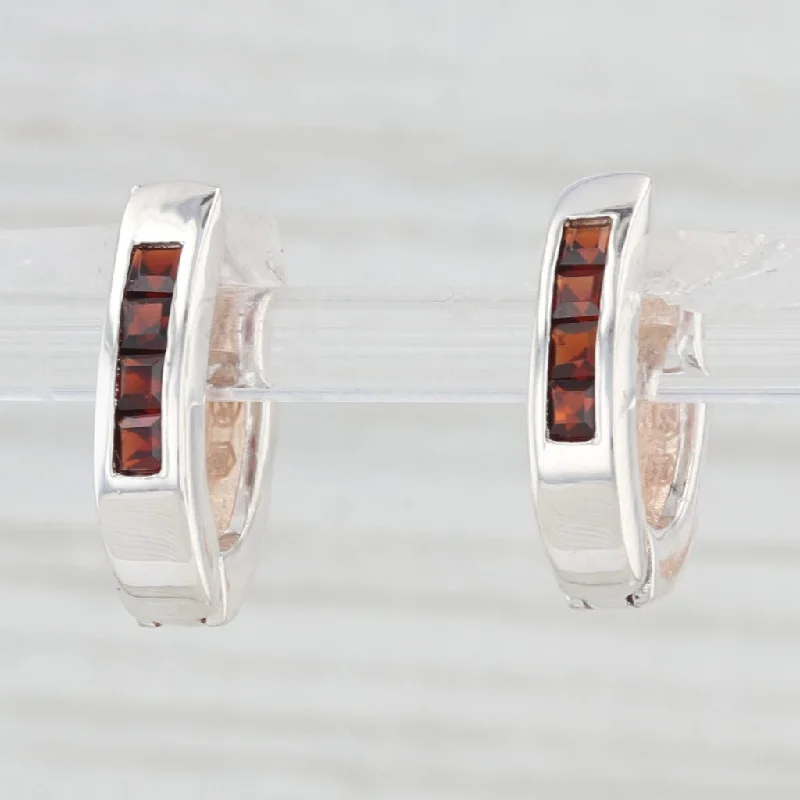 women's earrings with modern style -0.50ctw Garnet Hoop Huggie Earrings Sterling Silver Snap Top Posts