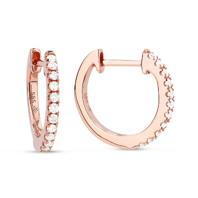 women's earrings with cubic zirconia -ROSE GOLD AND DIAMOND HOOP EARRINGS, .14 CT TW