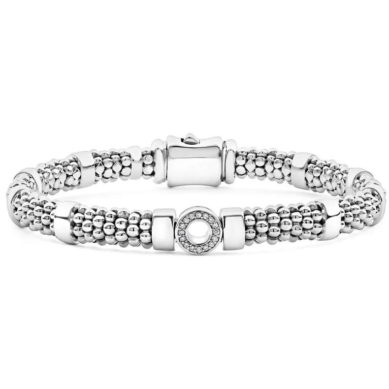 women's bracelets with infinity symbol -Small Single Station Diamond Circle Caviar Bracelet | 6mm