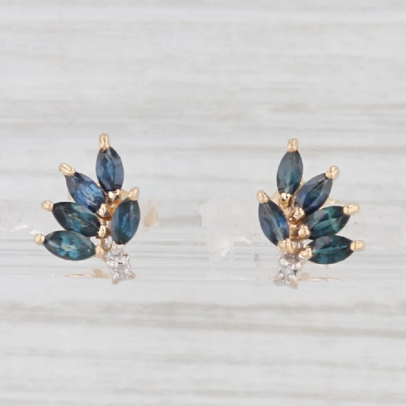 women's earrings silver -1ctw Blue Sapphire Diamond Stud Earrings 14k Yellow Gold