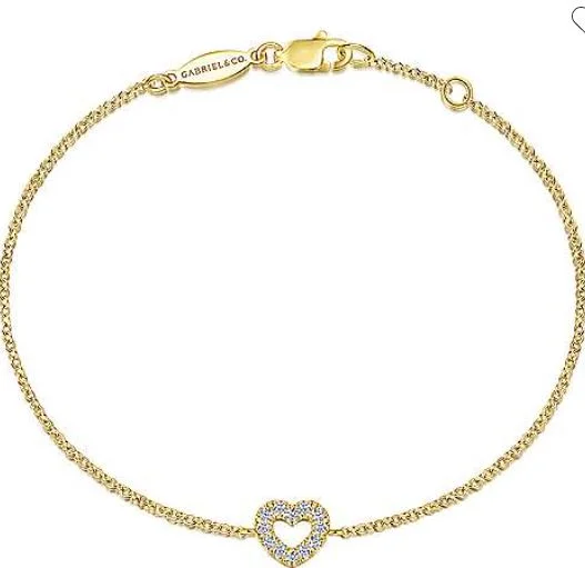 women's bracelets with vintage look -14K Yellow Gold Chain Bracelet with Pavé Diamond Heart