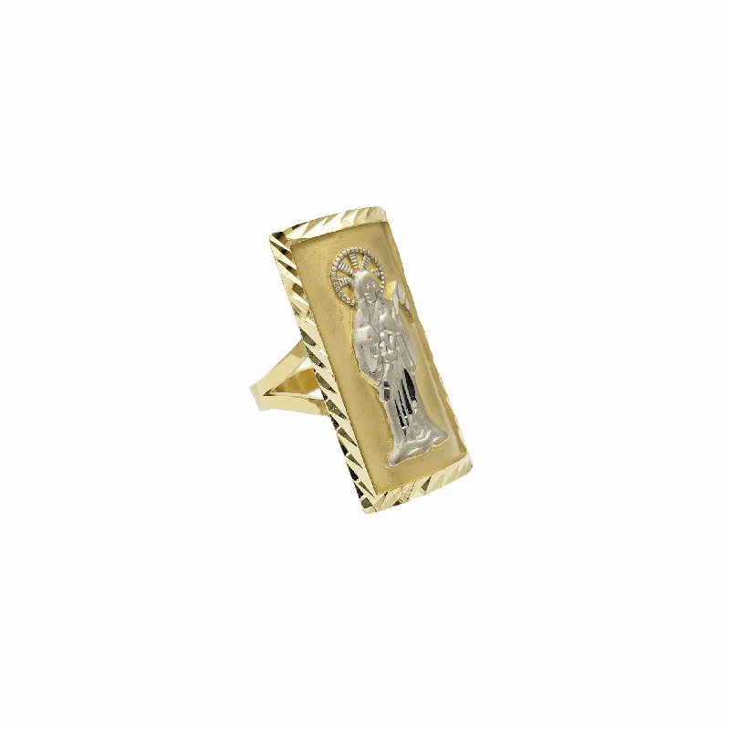 women's engagement rings with modern style -Diamond-Cuts Rectangle Santa Muerte Ring (14K)