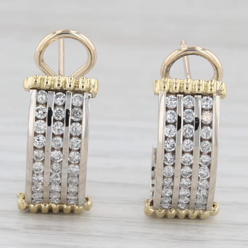 women's earrings with sparkling crystals -1.20ctw Diamond Journey J-Hook Earrings 14k White Yellow Gold Omega Backs