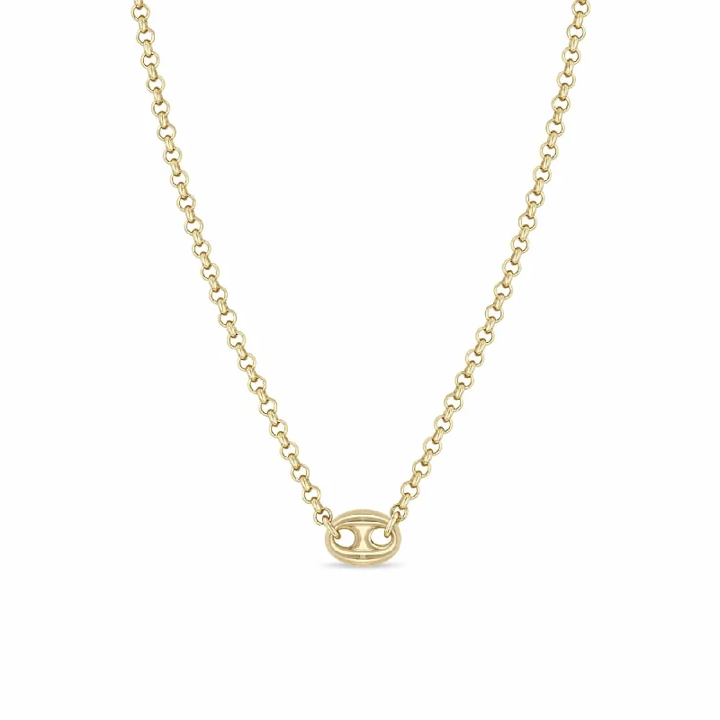 women's necklaces with chic design -14k Gold Small Rolo Chain Necklace with Large Mariner Link